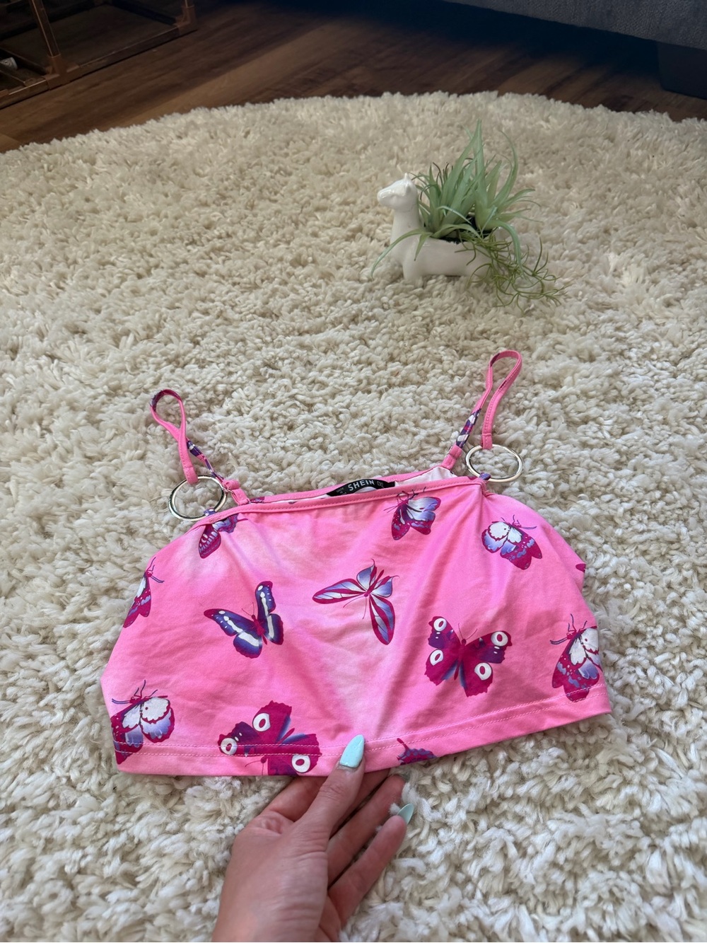 Vintage ooo art cute summer women’s Pink Butterfly Print Crop Cami Top